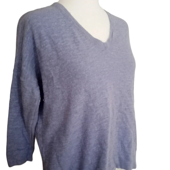 Madewell Light Blue Slub Cotton Wool Blend Closet Staple V Neck Size Small - Picture 3 of 6